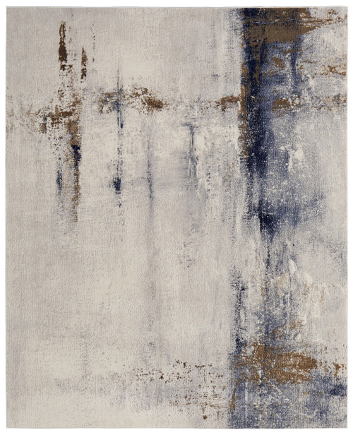 12' X 15' Ivory Blue and Brown Abstract Power Loom Area Rug - 608219075798