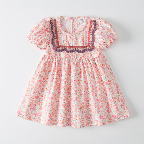 Baby Girl Solid Color Embroide Design Doll-Neck Dress - 643491114414