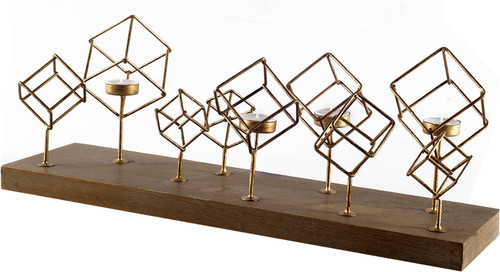 8" Brass Distressed Geometric Metal Tabletop Tealight Candle Holder - 880016840094