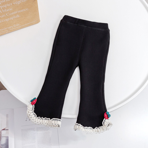 Baby Girl Solid Color Mesh Patched Design Fleece Thickened Pants - 643491109557