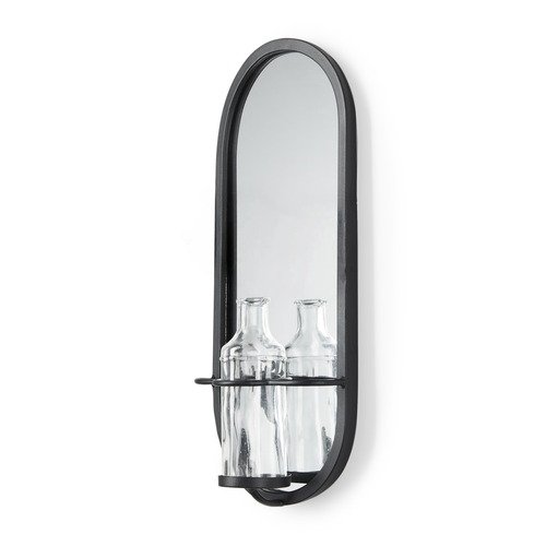 19" Black And Clear Glass Bottle Metal And Mirrored Glass Oval Wall Vase - 880016725513