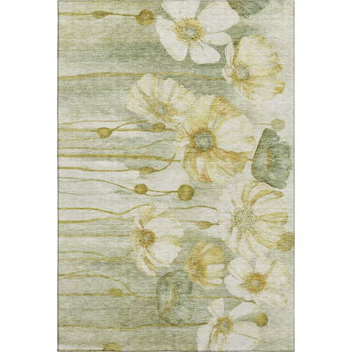 10' X 14' Sage Gold And Ivory Floral Washable Area Rug With UV Protection - 880024950006