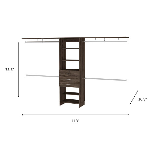 118" Dark Brown Manufactured Wood Closet System - 608219315672