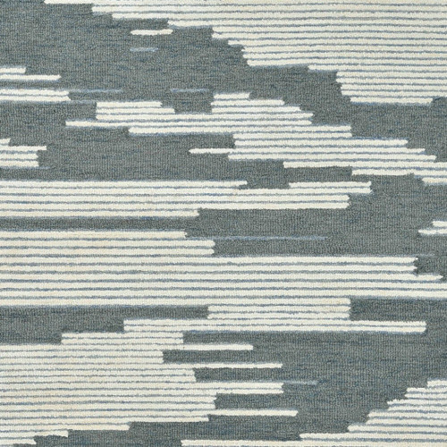 9' X 13' Blue And Ivory Wool Abstract Hand Hooked Area Rug - 880016703283