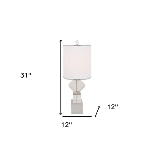 31" Clear And Silver Faux Crystal Geometric Table Lamp LED With White Drum Shade - 880016445855