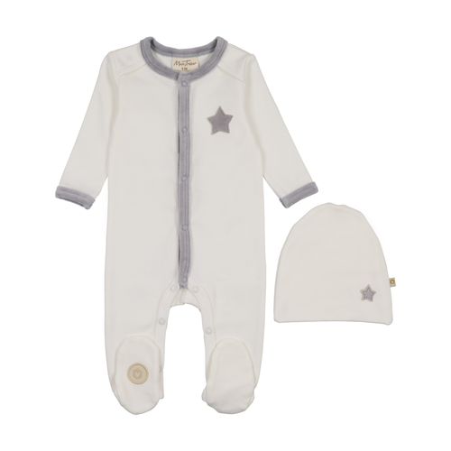 Star-Patch Velour Footie & Hat Set - 735525898398