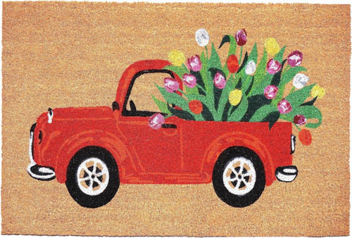 24" X 36" Brown And Red Floral Outdoor Coir Door Mat - 880016445398
