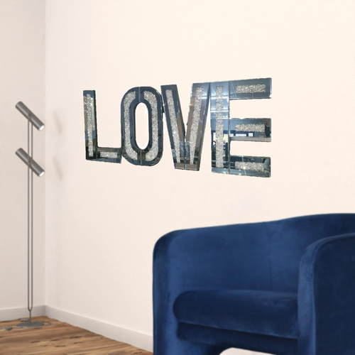 Silver Mirrored Mosaic Crystal Bling LOVE Wall Decor - 606114086666