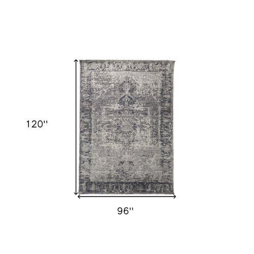 8' X 10' Charcoal And Gray Moroccan Hand Woven Distressed Area Rug - 880016684391
