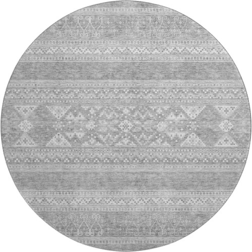 8' Silver And Gray Southwestern Washable Round Rug With UV Protection - 880016776003