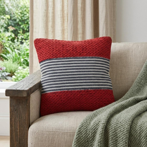 20" Red And Blue Striped Cotton Blend Throw Pillow Cover - 880024585116