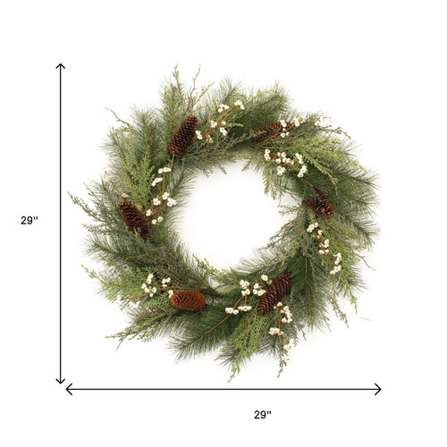 29" Green And Brown Christmas Pine Artificial Wreath - 880016465464