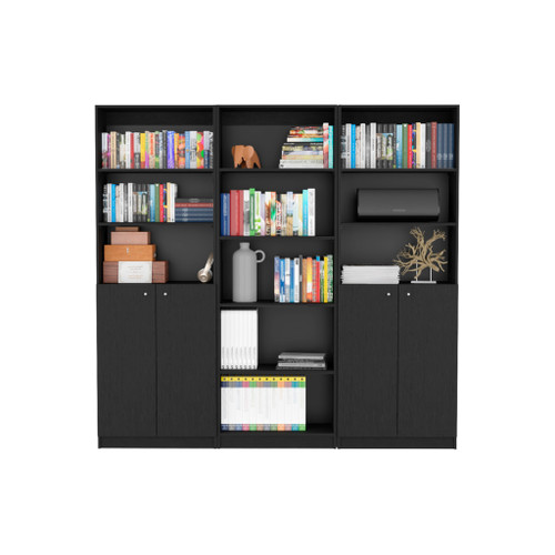 71" Black Five Tier Bookcase with Four doors - 606114850304