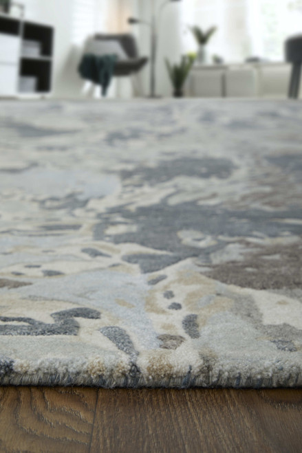 9' X 12' Ivory Taupe And Green Abstract Hand Tufted Distressed Area Rug - 880016472028