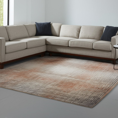 10' X 13' Ivory Taupe And Pink Abstract Area Rug - 880016742091