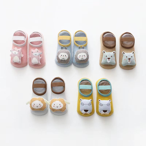 Baby 3D Cartoon Animal Patched Design Dispensing Non-Slip Lace-Up Socks Shoes - 643491108888