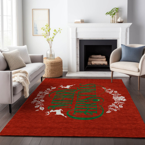 8' X 10' Ruby Red Green And Ivory Christmas Washable Area Rug With UV Protection - 880024795447