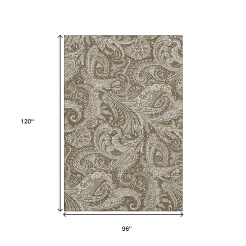 8' X 10' Chocolate And Ivory Paisley Washable Area Rug With UV Protection - 880016611250