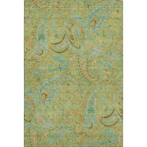 10' X 14' Fern Green And Blue Paisley Washable Area Rug With UV Protection - 880016453287