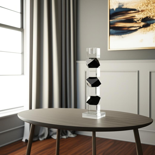 12" Black And Clear Crystal Tabletop Taper Candlestick - 880016703665