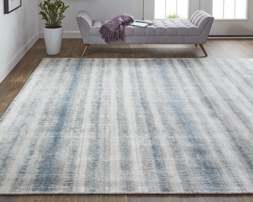 10' X 14' Gray Blue And Green Abstract Hand Woven Area Rug
