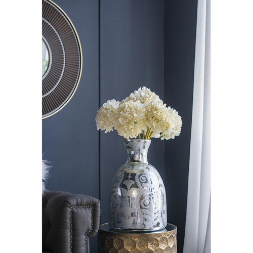 18" Antiqued Silver Floral Glass Table Vase - 880016508543