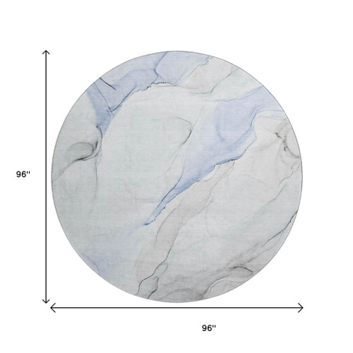 8' Blue And Ivory Abstract Washable Round Rug With UV Protection - 880024803944