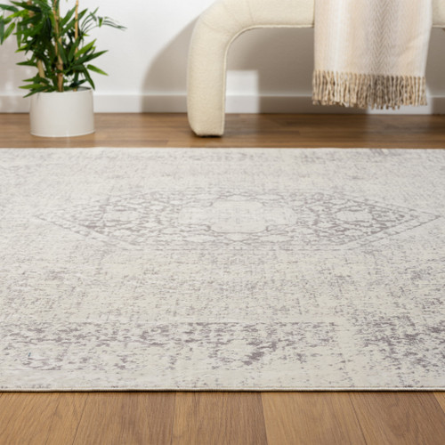 2' x 3' Gray Medallion Washable Non Skid Area Rug - 606114793809