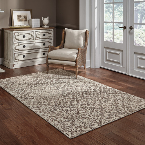 8' X 10' Brown And Ivory Wool Floral Hand Tufted Area Rug - 606114943495