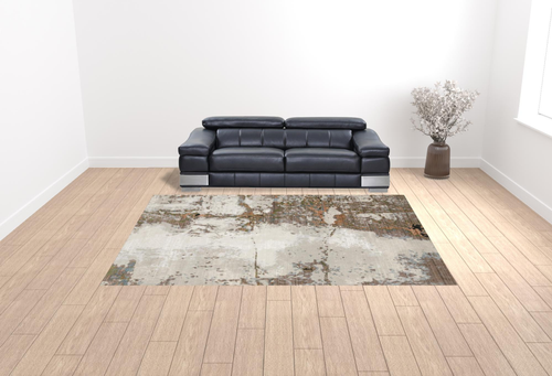 10' X 13' Grey Salmon Pink Blue Beige And Green Abstract Power Loom Stain Resistant Area Rug