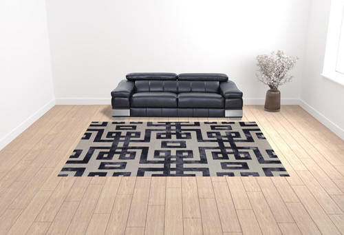10' X 14' Ivory And Black Wool Tufted Handmade Area Rug - 606114719137