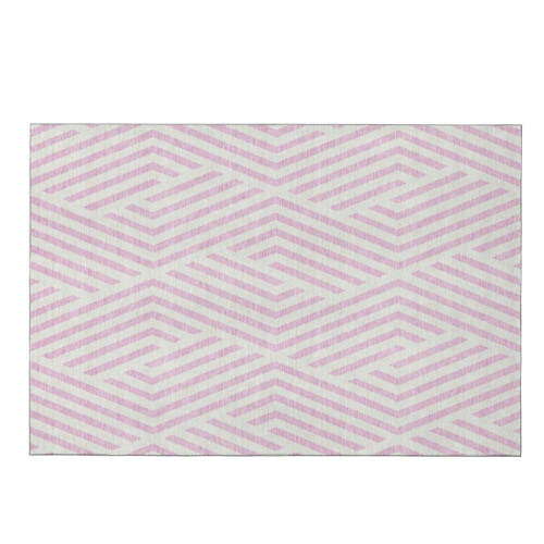 5' X 8' Pink And Ivory Geometric Washable Area Rug With UV Protection - 880024905709