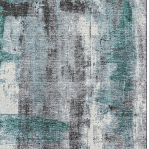 3' X 5' Teal Charcoal And Ivory Abstract Washable Area Rug With UV Protection - 880024878324
