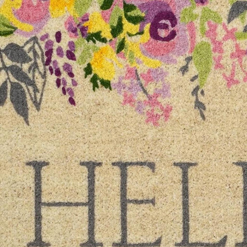18" X 30" Brown Gray And Purple Floral Hello Outdoor Coir Door Mat - 880024817507