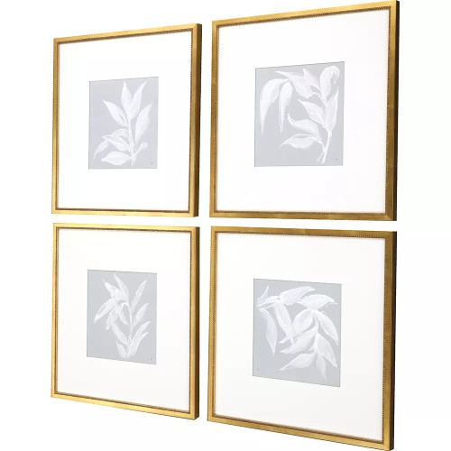 Set Of Four Leaf Study Gold Framed Print Wall Art - 608219262907