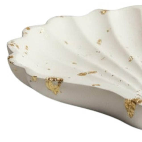 4" White And Gold Resin Handmade Seashell Trinket Tray - 880024784083
