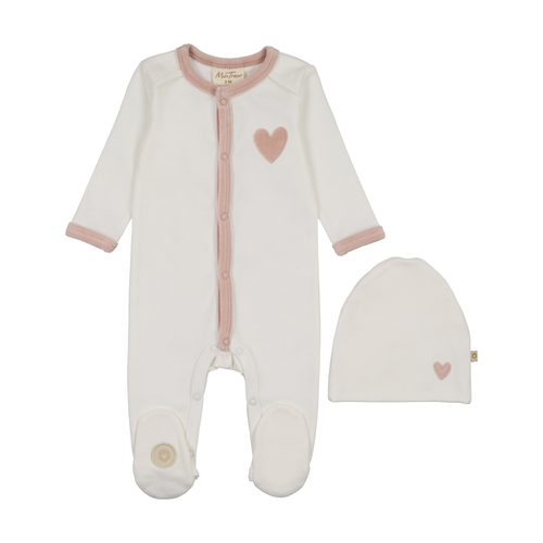 Heart-Patch Velour Footie & Hat Set - 735525898428