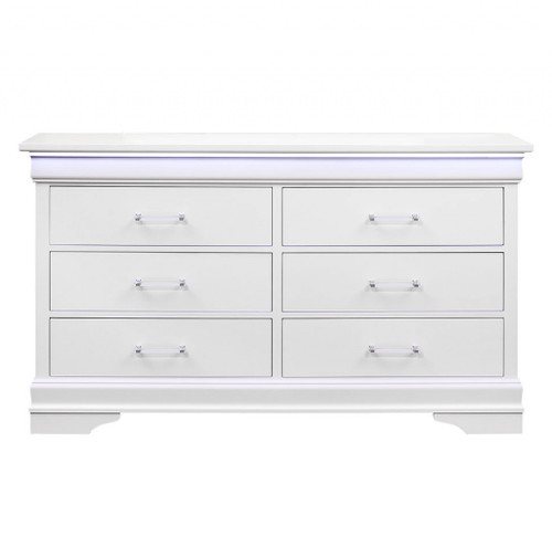 59" White Solid Wood Six Drawer Double Dresser with LED - 606114021636
