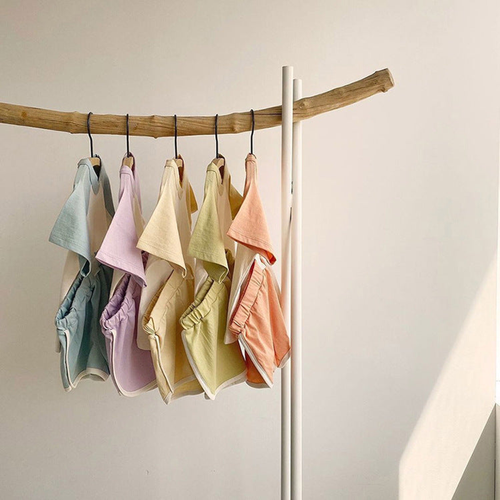 Baby Boys And Girls Color Patchwork Design Round Neck Short-Sleeved Top Combo Shorts Summer Cotton Sets - 716252334144