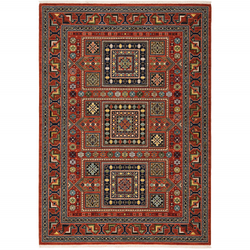 Homeroots Home Decor Oriental Power Loom Stain Resistant Area Rug, Red Blue Beige Green, 8' x 11' with Fringe