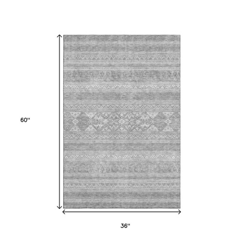 3' X 5' Silver And Gray Southwestern Washable Area Rug With UV Protection - 880016423242