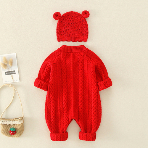 Baby Solid Color Cartoon Embroide Design Crochet Knit Romper - 716252331785