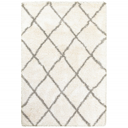 Homeroots Home Decor 10' x 13' Ivory and Gray Geometric Lattice Indoor Area Rug