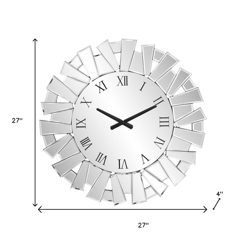 MirroGlass Silent Analog Sunburst Wall Clock - 880016411096