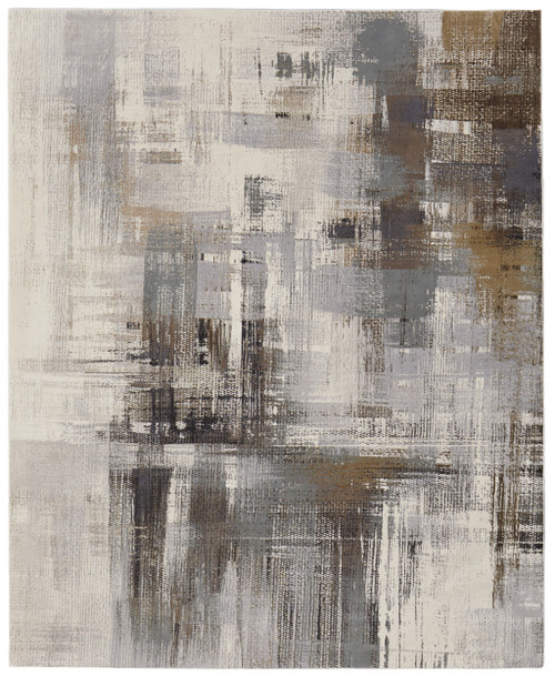 10' X 13' Ivory Gray and Brown Abstract Power Loom Area Rug - 608219081492