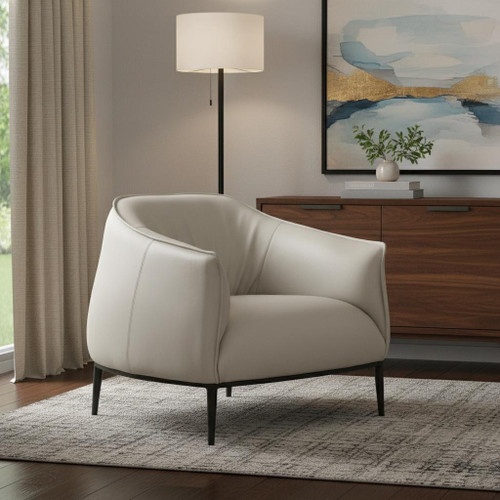 32" Light Gray and Black Faux Leather and Steel Arm Chair - 880016631326