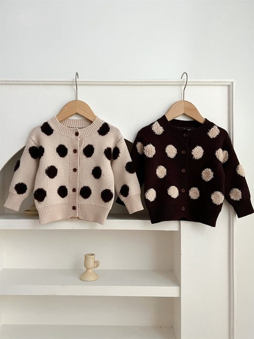 Children Polka Dots Knitted Cardigan For Spring Boys And Girls Sweater - 716252306677