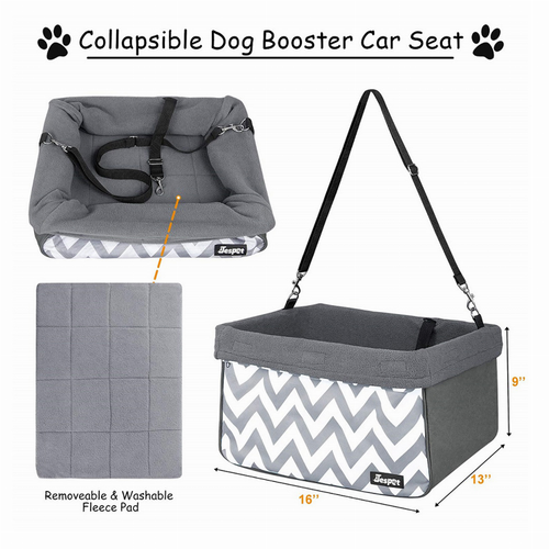 JESPET & GOOPAWS Dog Booster Seats for Cars, Portable Dog Car Seat Travel Carrier with Seat Belt for 24lbs Pets - 032565445419