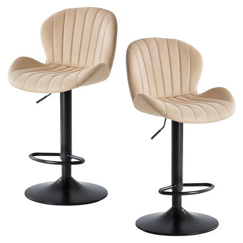 Set of Two Beige and Black Faux Leather and Aluminum Adjustable Height Swivel Bar Chairs - 880016655667