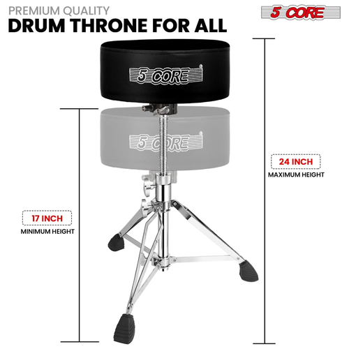 Drum Throne 5" Padded Guitar Stool Adjustable Heavy Duty Music Chair Seat w Luxury Velvet Top - 810144131788